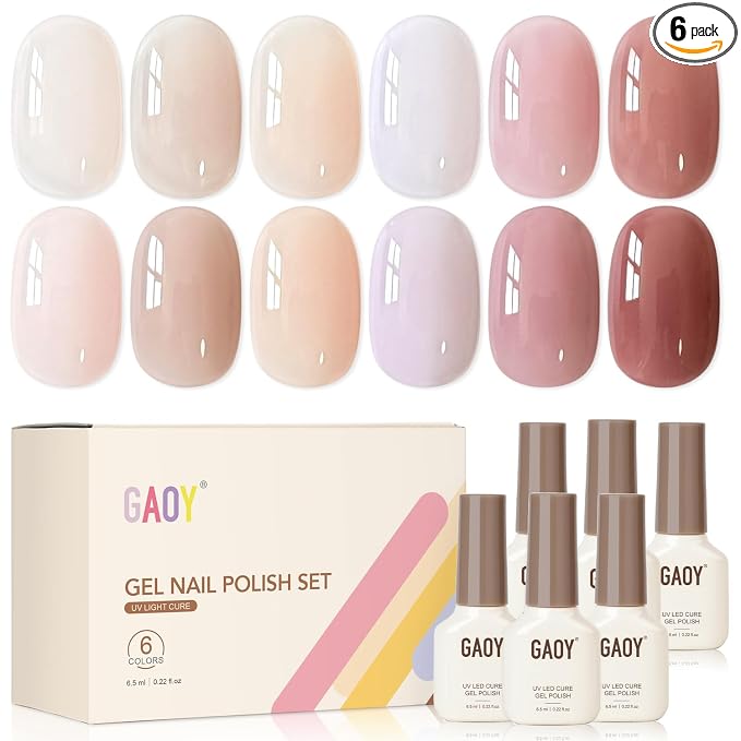 GAOY Jelly Gel Nail Polish Set, 6 Colors Milky Pink Nude Soft UV Gel Polish | Buildable Color, Natural Nails, UV Lamp Required, Long Lasting, Easy to Apply, Salon Manicure at Home