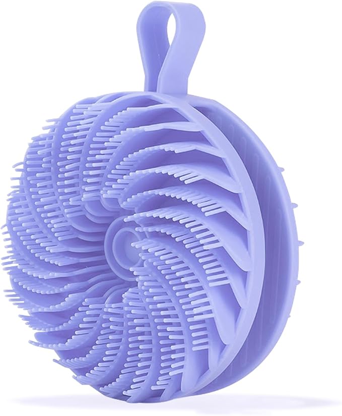 Double-Sided Silicone Body Scrubber Shower Bath Brush（Purple） | Handheld Cleansing Skin Brush for Sensitive Kids Women Men All Kinds of Skin
