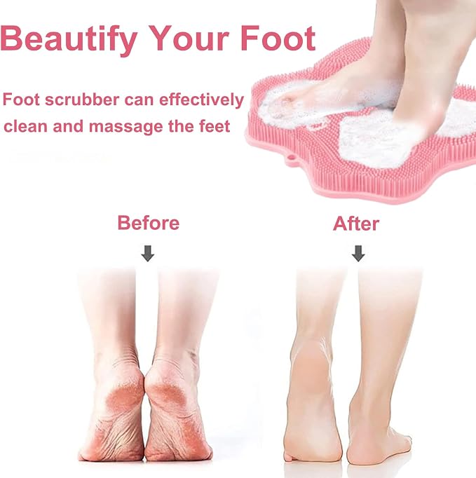 Shower Foot Scrubber, Shower Foot and Back Scrubber with Suction Cups, Shower Silicone Foot Washer for Exfoliating Massage（Grey&Pink）