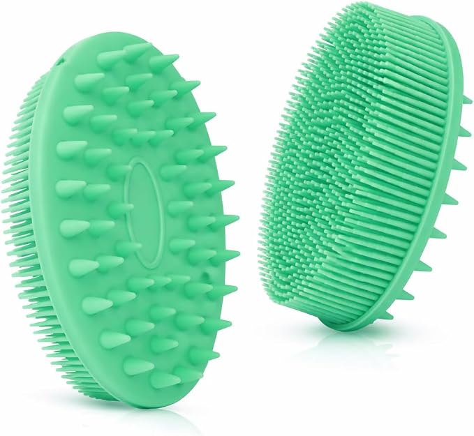 All-in-One Exfoliating Shower Brush – Gentle Silicone Loofah for Sensitive Skin with Dual-Purpose Scalp Massage for Spa-Quality Showers Daily (1pck) (Green)