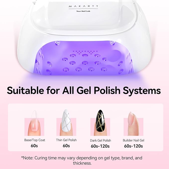 Makartt Professional LED Nail Lamp with Handle 30W Rechargeable Nail Dryer | Cordless Nail Light with 45 LED Beads 4 Timers LCD Auto Sensor Fast Curing Gel Polish for Salon Nail Artist, White