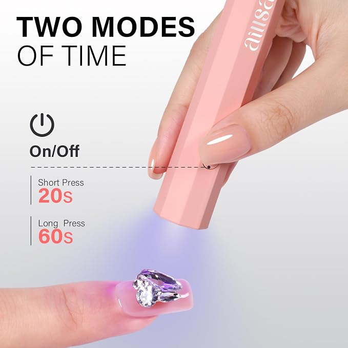 AILLSA Mini UV LED Nail Lamp, Handheld UV Light for Gel Nails (Pink) | Cordless Rechargeable Portable Flash Cure Dryer for Beginners DIY Home Salon Manicure