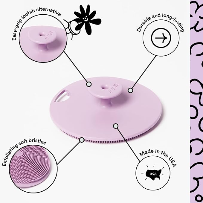 Boie USA Body Scrubber with Handle - Hygienic, Exfoliating Loofah Alternative - Feels Like Silicone Scrubber Gentle on Sensitive Skin, Hypoallergenic, BPA & Latex-Free, Made in the USA (Purple)