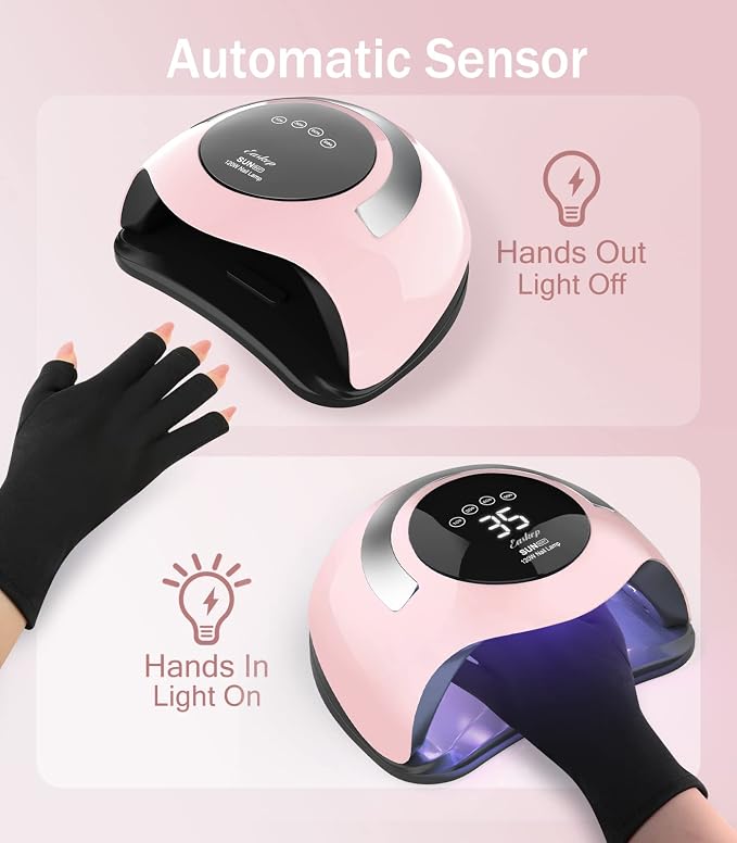 Easkep 120W UV Nail Lamp Kit - Gel Nails Dryer with UV Gloves