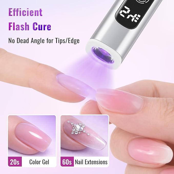 YSC Handheld UV Light for Nails, Cordless Flash Cure Lamp LCD Dual Timers | Portable mini uv nail lamp to flash cure soft gels, LCD dual timers, aluminum shell, 60 mins runtime, home & salon manicure
