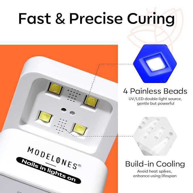 Modelones Cordless Mini UV Light for Gel Nails Flash Curing 2 Timers | White UV Light for Gel Nails Fast Extension System, Portable Manicure UV LED Light for Gel Nail Polish DIY Nail Art