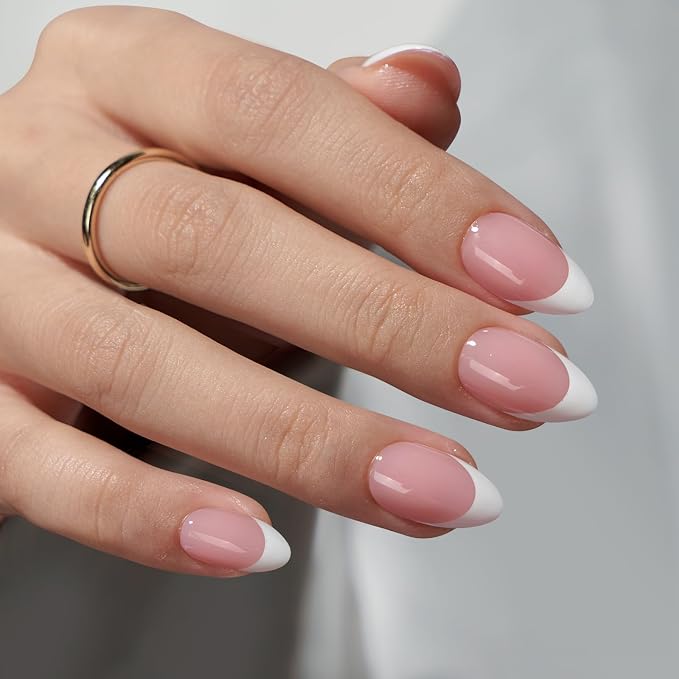 BTArtboxnails XCOATTIPS White French Tip Press On Nails, S Almond, Pink | Lamp-Curable, 4-Week Wear, Salon Quality Value at Home, 160 Nail Tips, Glue, Builder Gel, Top Coat, Nail Lamp, All-in-one Kit