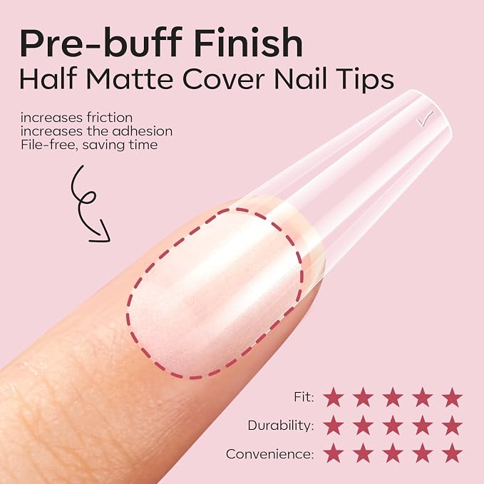 modelones X Nail Gel Kit Long Coffin, 9-in-One Nail Glue with UV Light | 216Pcs 12Sizes Pre-Etched Press ons Fake Acrylic Extension Kit DIY Salon Gift