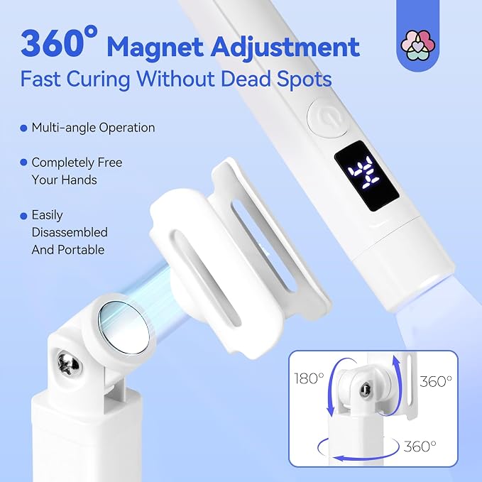 SAVILAND 9W White Flash Cure Gel Nail Lamp UV Light for Nails with Stand | LCD display, 8s quick drying, Cordless handsfree, Silicone nail stamper use, Salon & home manicure tool