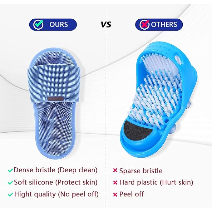 Shower Foot Scrubber,Soft Silicone Foot Cleaner with Non-Slip Suction Cups,Exfoliating Dead Skin Foot Massager Slipper improve Circulation & Soothes Tired Feet for Unisex Adults - 1pcs (Blue)
