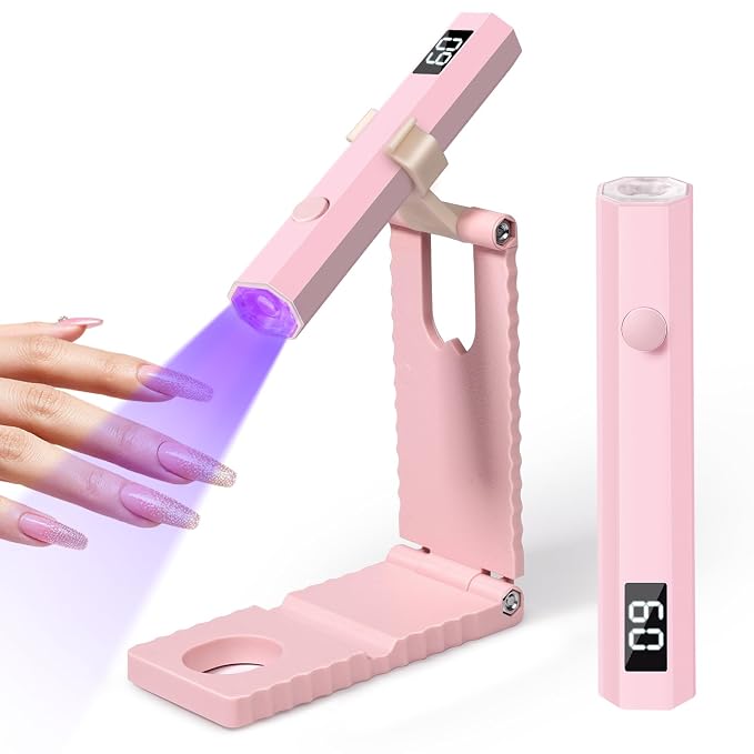 mlogiroa UV Nail Lamp with Stand Foldable Pink Flash Cure Lamp | 360°Adjustable Rotation, Portable, Relax Hands, for Gel Polish Home DIY Salon Women Painting Manicure