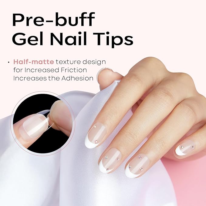 Modelones Extra Short Oval Round Nail Tips 510pcs Soft X Nail Gel Soft | Pre-shaped Fake Nails Half Matte Full Cover No Filed False Extension Manicure Salon DIY at Home 15 Sizes