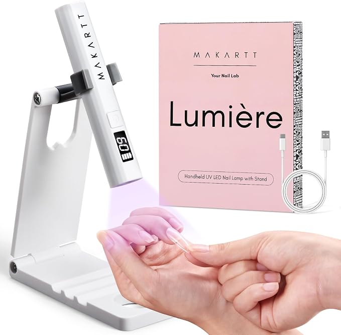 Makartt Handheld UV Nail Lamp Stand with Adjustable Design for Gel-X Tips | Hands-Free UV Light for Gel Nails Fast Curing Nail Tips & Gel Polish Rechargeable with LCD & 2 Timers Home DIY Salon, White