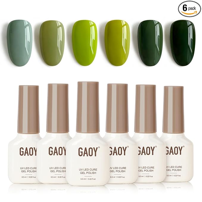 GAOY Jade Green Gel Nail Polish Set, 6 Colors Mint, Moss, Emerald UV Gel | Gemstone Nail Art, UV Lamp Required, Pigmented, Long Lasting, Easy to Apply, Salon Manicure at Home, Gift for Women