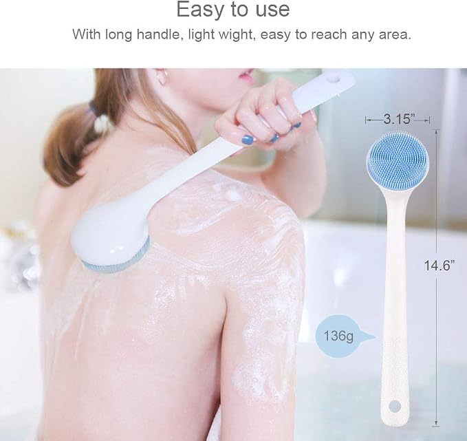 V-TOP Back Scrubber for Shower, Silicone Body Brush with Long Handle | Shower Back Scrubber with Soft Bristles, Bath Body Washer Shower Exfoliator Brush for Men and Women, BPA Free, Non-Slip