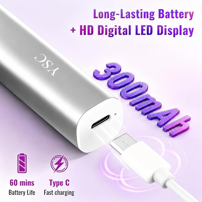 YSC Handheld UV Light for Nails, Cordless Flash Cure Lamp LCD Dual Timers | Portable mini uv nail lamp to flash cure soft gels, LCD dual timers, aluminum shell, 60 mins runtime, home & salon manicure