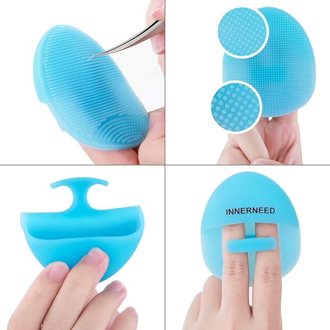 Super Soft Silicone Face Cleanser and Massager Brush Manual Facial Scrubber | INNERNEED Short Bristles Exfoliating Cleansing Handheld Mat Scrubber for Sensitive, Delicate, Dry Skin (Pack of 2)