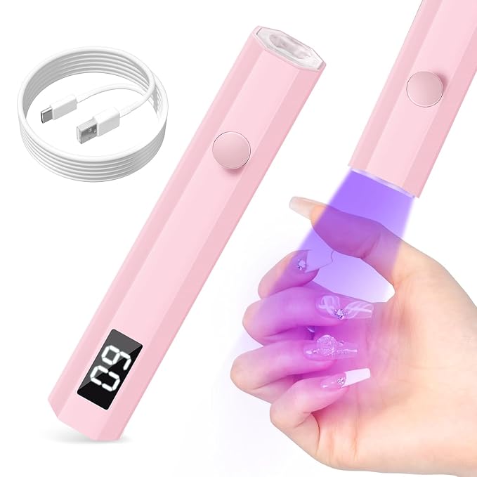 mlogiroa UV Nail Light Handheld UV Light for Nails | 3W Portable Led Lamp with 2 Timer Settings 20/60s for Gel Polish Home DIY Salon Women Pink