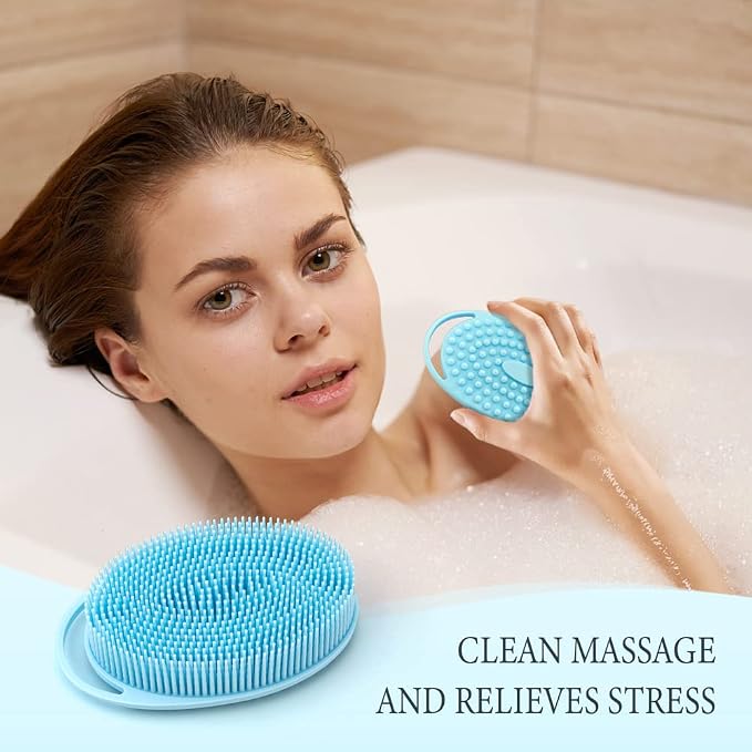 PQRUU 3 Pack Silicone Body Scrubber, Exfoliating Soft Loofah Bath Body Scrubbers for Use in Shower, Exfoliating Body Scrubber Fit for All Kinds of Skin, Rapid Foaming Black+Blue+Pink