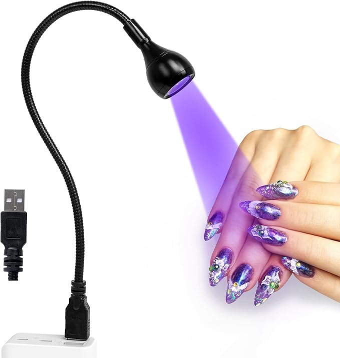 AORAEM 3W USB UV Nail Lamp with Flexible Gooseneck for Gel Nails, Black | Plug and Play, Portable Nail Dryer for Gel Polish Curing, Nail Extensions, Professional Salons and Home DIY