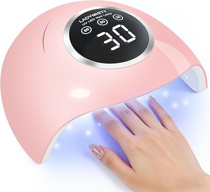 LadyMisty 72W UV LED Nail Lamp, 2026 New Upgrade UV Light for Gel Nails with 18 Beads, 3 Timer Nail Dryer, LCD Display, Auto Sensor, Professional Nail Lamps for Gel Polish (Pink)