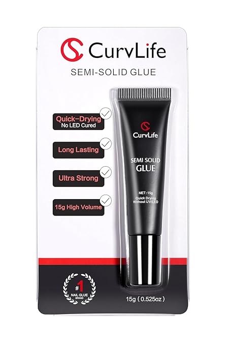 CurvLife Semi Solid Nail Glue, 15g Strong Nail Glue for Press On Nails | No UV Lamp Needed, Air-Dry Nail Glue Gel Has Gap-Filling Texture for Nail Tips and Press-Ons with Quick, Long-Lasting Hold