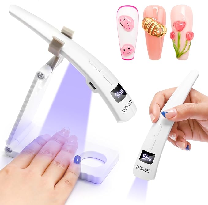 2026 Upgraded NO.1 Small UV Light for Nails 【2-in-1 Dual-Zone】Cordless UV Nail Lamp【400mAH Fast Rechargeable】 Handheld & Adjustable bracket Dual-Use Flash Cure Lamp for Home & Travel Manicure - White