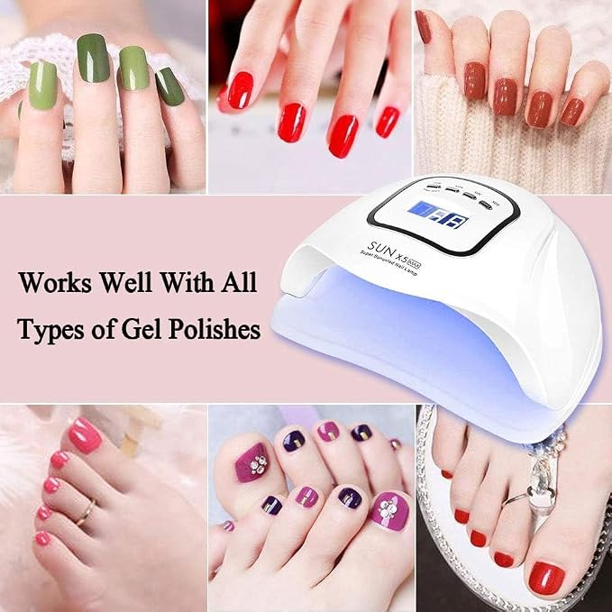 UV LED Nail Lamp 150W, Professional Nail Dryer Gel Polish Light, UV Nail Light with 4 Timer Setting, Nail Polish Curing Gel LED Dryer, Professional Nail Art Tools with Automatic Sensor (X5)