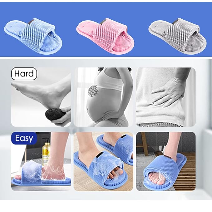 Shower Foot Scrubber,Soft Silicone Foot Cleaner with Non-Slip Suction Cups,Exfoliating Dead Skin Foot Massager Slipper improve Circulation & Soothes Tired Feet for Unisex Adults - 1pcs (Blue)