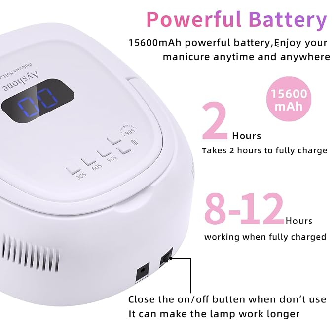 Rechargeable LED Gel Nail Lamp,60W Cordless UV Led Nail Light Nail Dryer for Gel Nails with Lifting Handle Touch Sensor LCD Screen(White)