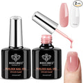 modelones Base Coat Builder Nail Gel, 2 Pcs Clear and Rose Nude Pink | Builder Nail Polish for Thickening Apex Building 8-in-One Rubber Color Base Polish Extend Gel LED Lamp Cured 10 ml DIY Salon