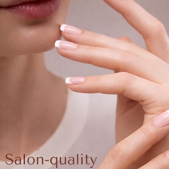 Semi Cured Gel Nail Strips Stickers Wraps | UV Nail Polish That Pops In Color (French Tip) For Women & Short Nails & Long Nails (Ami Amour)