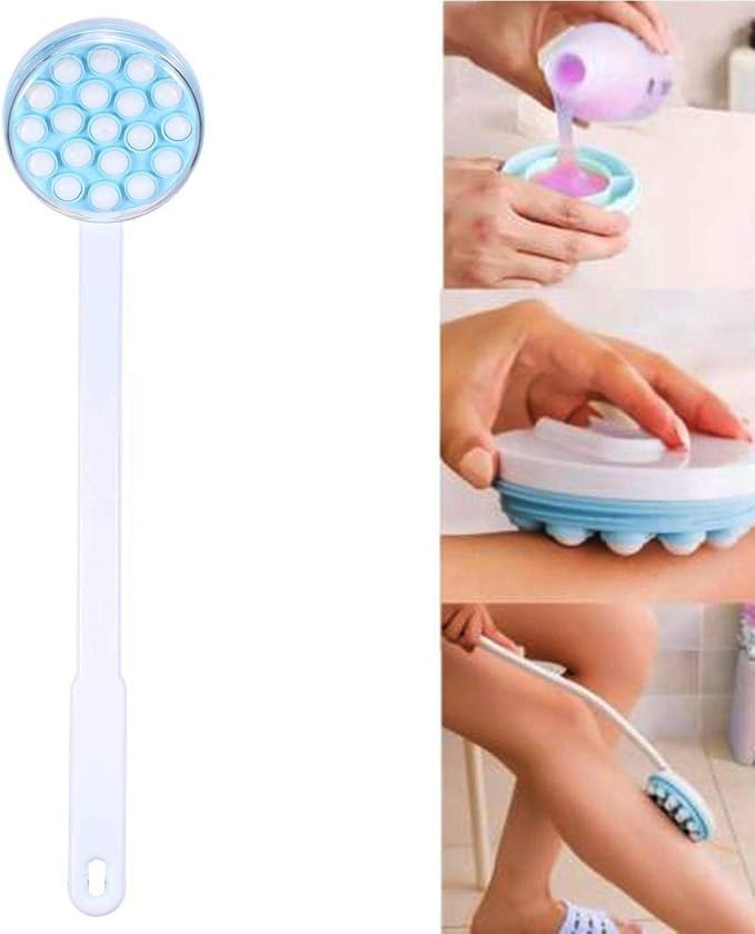Joyzan Back Lotion Applicator, Long Handled Shower Massager Roll Brush Wand | Self Reach Tanner Bath Dispenser Curved Rotating Head Sunscreen Skin Cream Gel Legs Feet Elderly Moisturizer Women