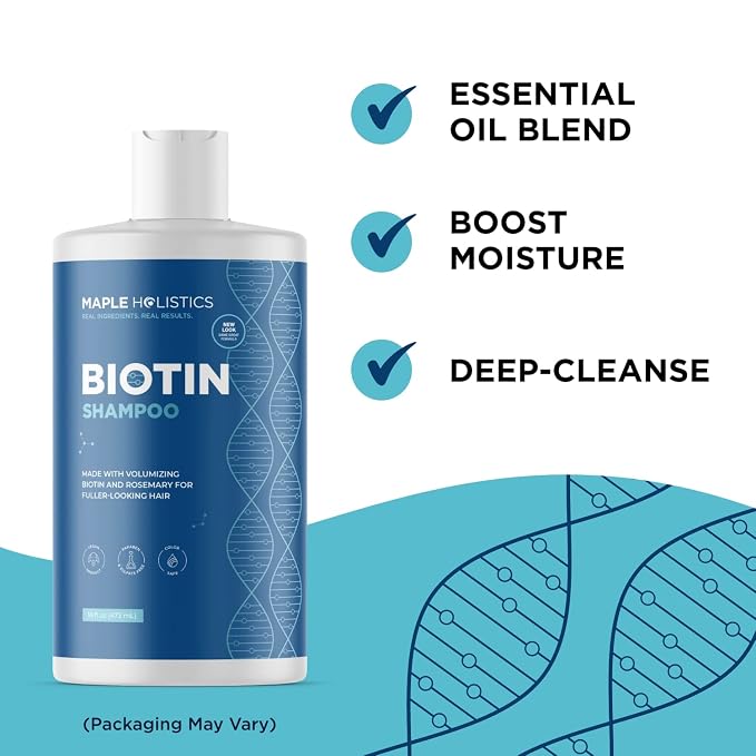 Biotin Shampoo with Scalp Scrubber Set - Hair Shampoo Brush and Silicone Scalp Exfoliator with Volumizing Shampoo Set made with Rosemary Essential Oil and Biotin for Thinning Hair 16 oz