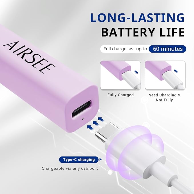 AIRSEE Mini Handheld UV Light for Gel Nails with Stand, Home&Travel,Purple | 2 Timers & Cordless,Portable Rechargeable Nail Lamps for Fast Extension,Rhinestone Glue Decoration,Gel Nail Strips