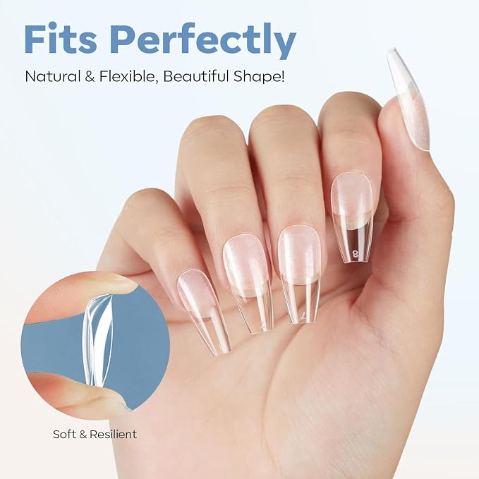 Modelones Medium Coffin Nail Tips Pre-shaped Soft Gel Fake Nails False Full | Fake Nails False Acrylic Clear Full Cover Press on Extension Kit Gel Manicure DIY at Home 216PCS 12Sizes