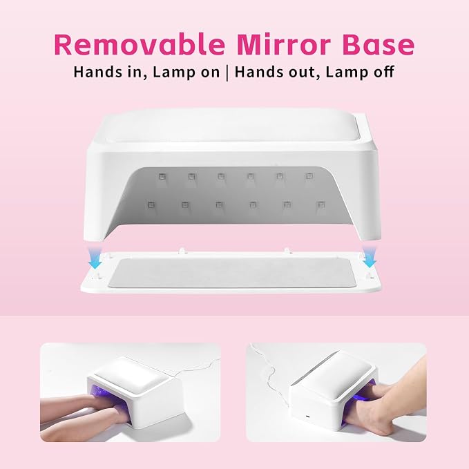Missshine UV Nail lamp 72w 66 Dual Source Beads, Large Space uv Light for Gel Nails with Tilting Hand Pillow and Smart Touch Screen, Mirror Removable Base Nail lamp with 4 timers and Built-in USB