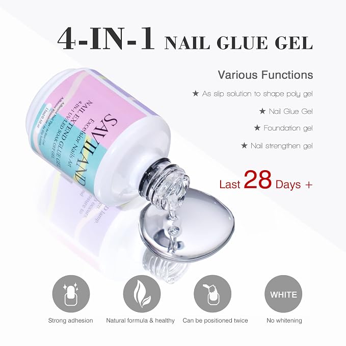 SAVILAND Gel Nail Kit Starter Set: 14-Day Last Nail Glue Gel and 500Pcs High Clear Nail Tips for Press On 10 Sizes Mini U V Nail Lamp Nail Clipper Manicure Tools Easy Use for Home Salon and Nail Care