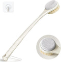 Back Scrubber for Shower, Long Handle Exfoliating Brush, Dual-Sided Bath Brush with Soft Bristles & Volcanic Pumice Stone, Anti-Slip Grip for Men & Women (Light Yellow)
