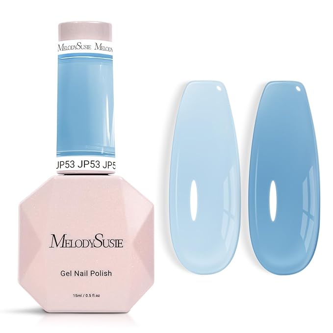 MelodySusie Blue Gel Nail Polish, 0.5Fl.oz Jeweliver Jelly Gel Polish Translucent Plastel Haze Blue Neutral Color Soak Off UV LED Gel Polish Nail Art Design Manicure Salon DIY At Home JP53