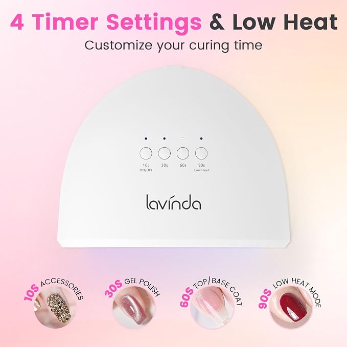 Lavinda UV LED Nail Lamp for Gel Polish, 48W Nail Dryer with Premium Matte Finish, Fast Curing UV Light with 4 Timers, Smart Sensor & Detachable Base for Hands & Feet Salon Home DIY Manicure