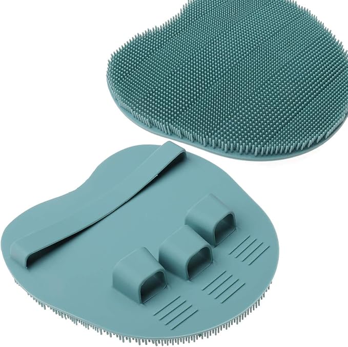 2 Pack Soft Silicone Shower Brush, Body Scrubber Exfoliating Skin Massage | Body & Face & Short Hair Wash, Dry Skin Brushing Glove Loofah, Fit for Sensitive and All Kinds of Skin (PeonyPink+Green)
