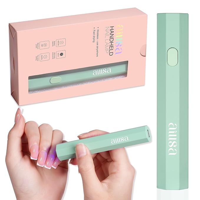 AILLSA Mini UV LED Nail Lamp, Cordless UV Light for Gel Nails (Green) | Handheld Flash Cure Lamp, Fast Drying, Portable Flash Cure Dryer for Beginners DIY Home Salon Manicure