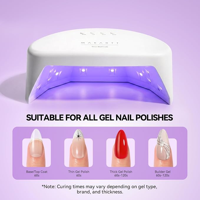Makartt Compact Travel UV Light for Gel Nail Polish, Pulg-in Nail Dryer | 5s Flash Cure UV Lamp with 99s Mode, Auto Sensor, 4 Timers & 18 LEDs for Gel Curing at Home DIY, Salon or Travel, White