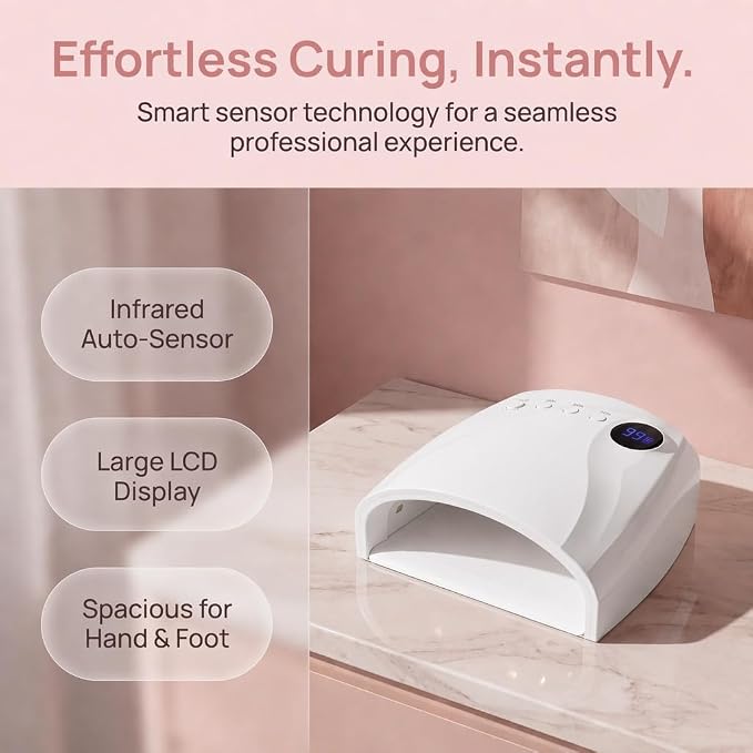 Cordless UV Nail Lamp, 96W UV LED Nail lamp for Gel Polish & Acrylic Nails, Fast Curing Nail Light with 4 Timers, Detachable Base, Auto Sensor, 45 LED Beads, Salon & Home Use (White)