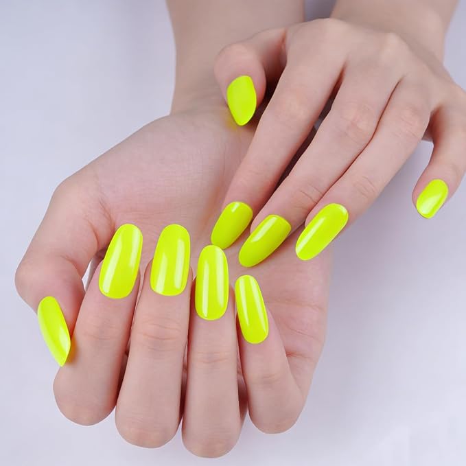Neon Green Semi Cured Gel Nail Strips - 20Pcs Lime Green Nail Wraps, Long Lasting Salon-Quality Stickers, Includes Nails File & Wooden Stick - UV/LED Lamp Required