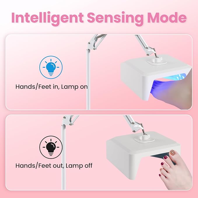 UV Foot Lamp with Stand, 78W Hanging Pedicure Lamp, Cordless UV Light for Feet with Sensor, LED Nail Light on an Arm, Wireless Gel Nail Polish Curing for Nails (Whole Floor Lamp)