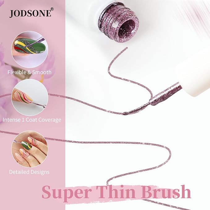 JODSONE Nail Art Gel Liner Set 10 Colors Glitter Purple Gold Green Gel Nail Polish Need U V Lamp Cured with Thin Brush at Home Salon Design,Gifts for Women