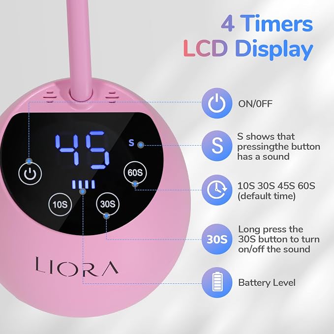 LIORA UV LED Nail Lamp: Cordless USB Rechargeable Gooseneck Lamp for Gel Nails with 4 Timers & Auto Sensor, Flash Curing Nail Dryer for Salon, Home & DIY Use