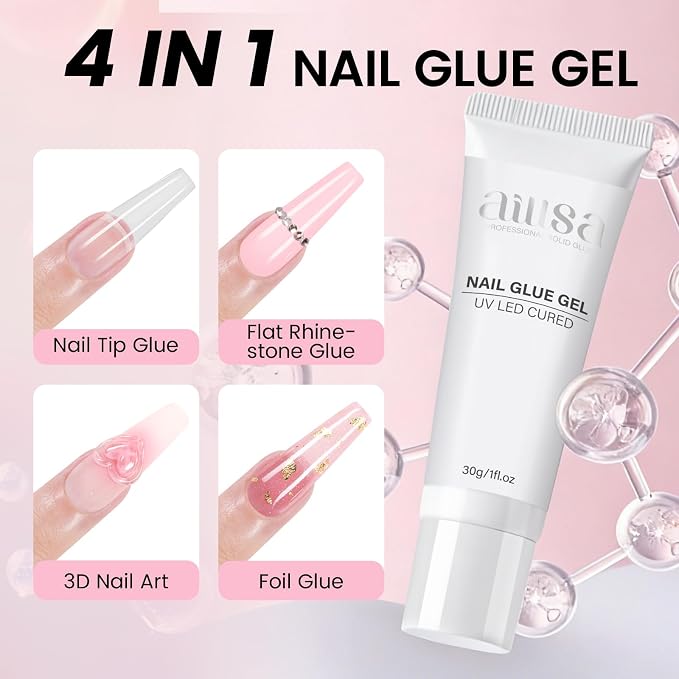 AILLSA Nail Tips with Glue Kit Medium Oval Nail Tips 224pcs | Upgrade Glue Gel for Fake Tips Press on Nails, Nail Extensions Kit with Portable Nail Lamp for Beginners